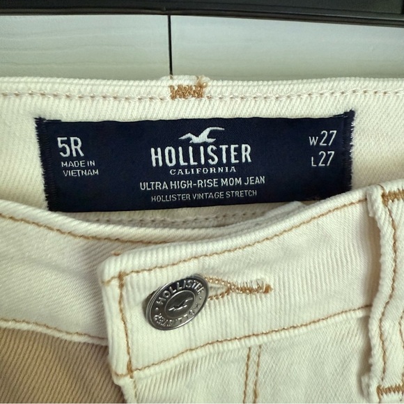 Hollister High Waist straight leg split color Cream Tan Cropped Jeans 5R 27w 27l - Picture 8 of 9